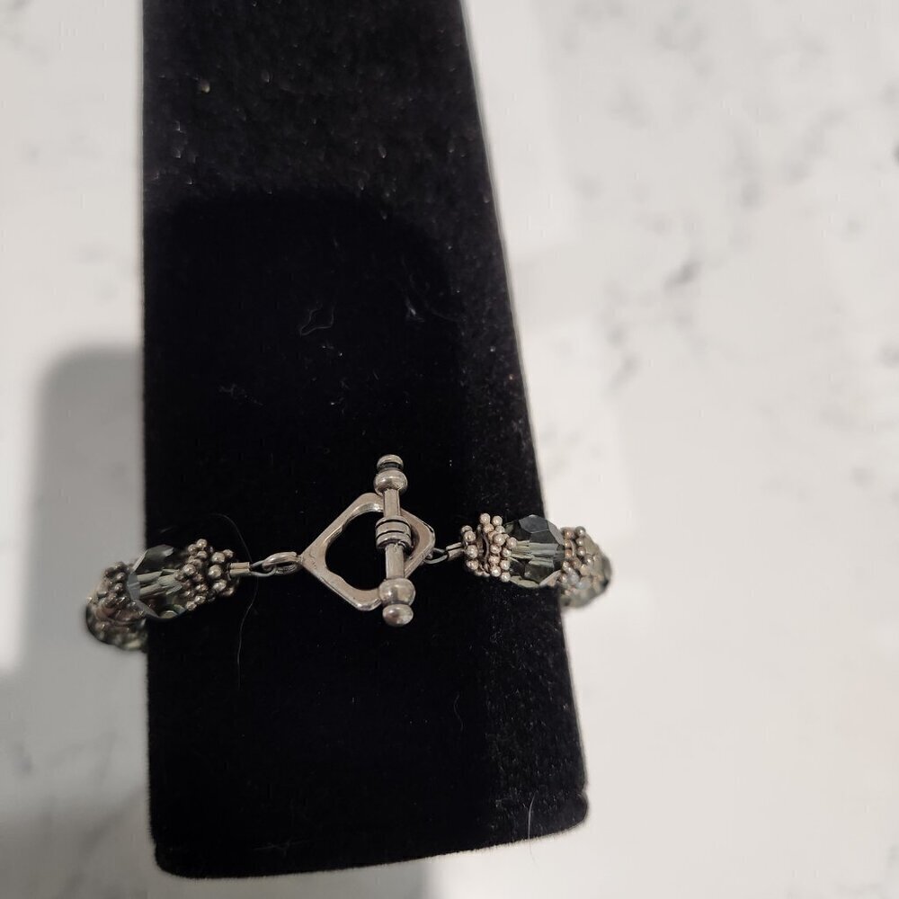 Vintage Silver Tone Charm Beads and Crystal Bracelet - Picture 5 of 5